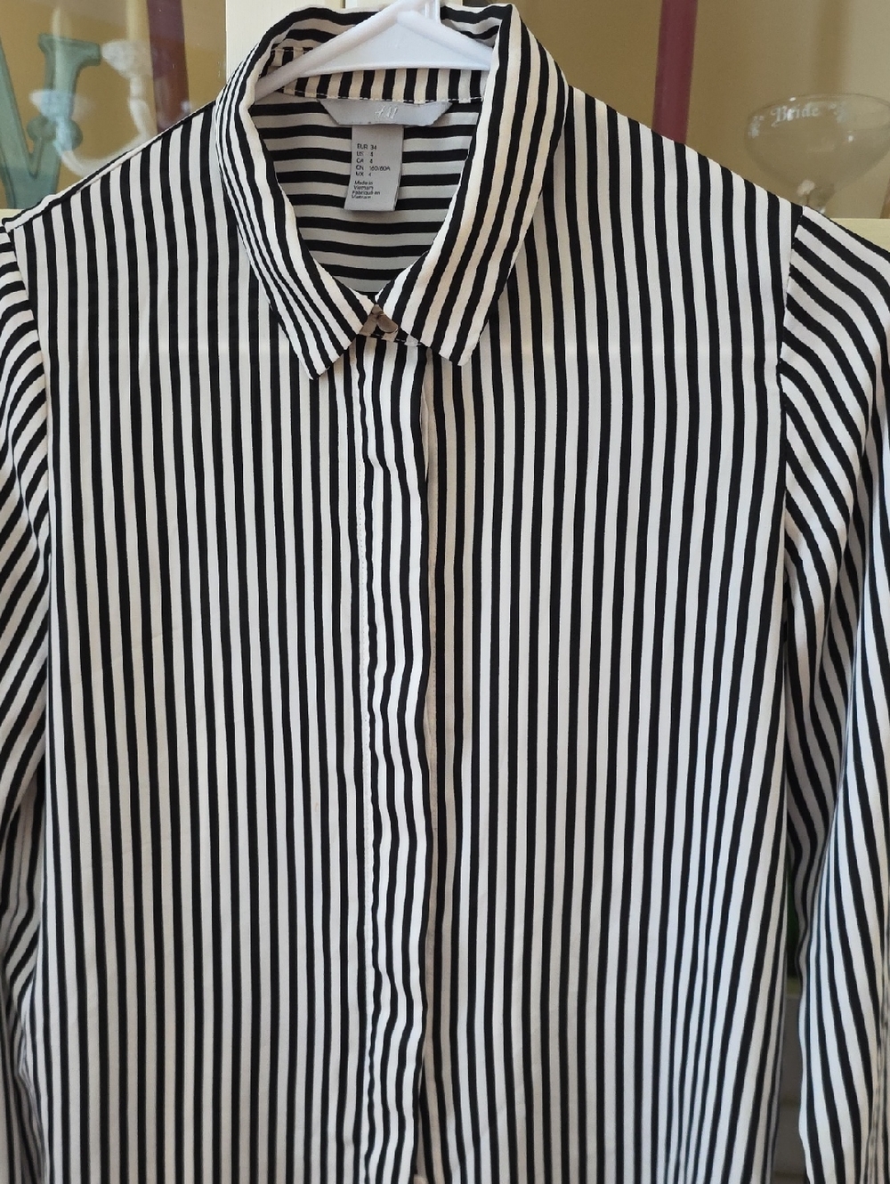 H&M Black and White Striped Button-Up Blouse